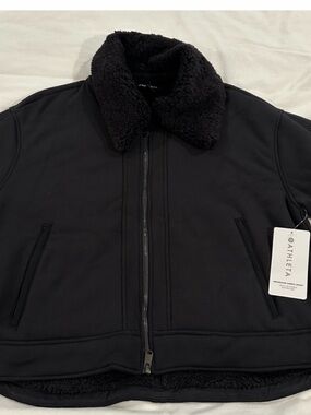 ATHLETA Black Bomber Jacket with Faux-Shearling Collar. Size Medium.